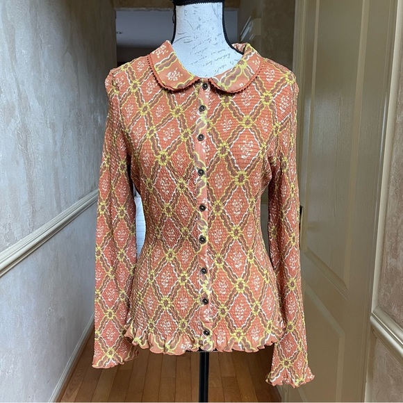 Free People Caught a Feeling Cardi in Cinnamon Combo Blouse Buttoned Sz Medium - Picture 5 of 15